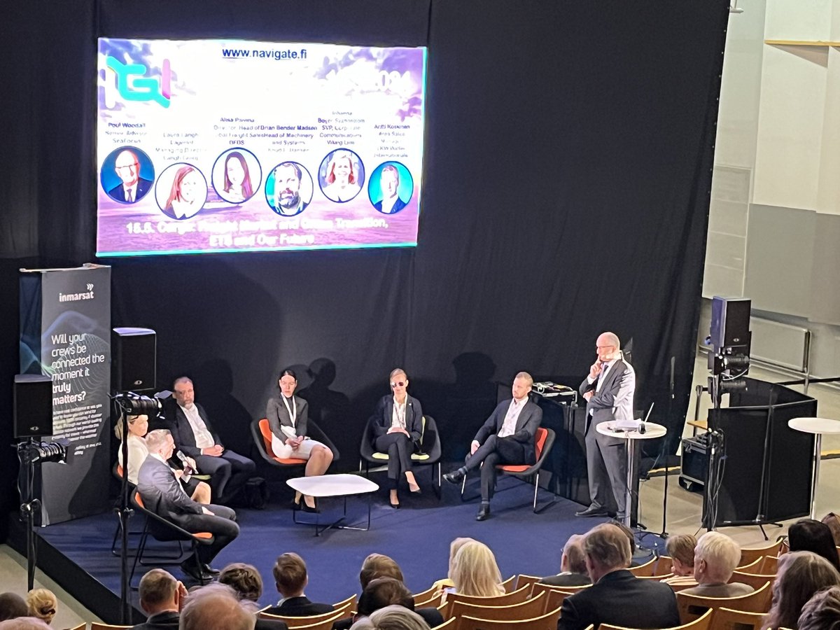 HeliKoukkula's tweet photo. Freight Market and Green Transition with Poul Woodall, SeaFocus, Laura Langh-Lagerlöf, Langh Group, Alisa Paivina, DFDS, Brian Bender Madsen, Knud E. Hansen, Johanna Boijer-Svahnström, Viking Line Abp, Antti Koskinen, LKW WALTER and 
Alexander Varvarenko, Varamar @SeaFocusTM https://t.co/hYM5Qtps58