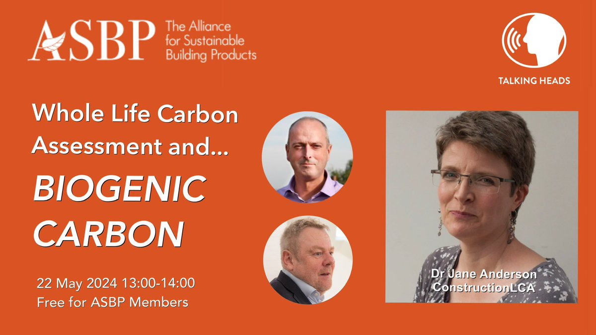 How does the RICS #WholeLifeCarbon (WLCA) standard consider the #BiogenicCarbon stored in our buildings? How can we report the benefits of biogenic carbon storage?

Join us for a webinar with #LCA expert Dr Jane Anderson @constructionlca on 22 May @ 13:00 asbp.org.uk/events/talking…