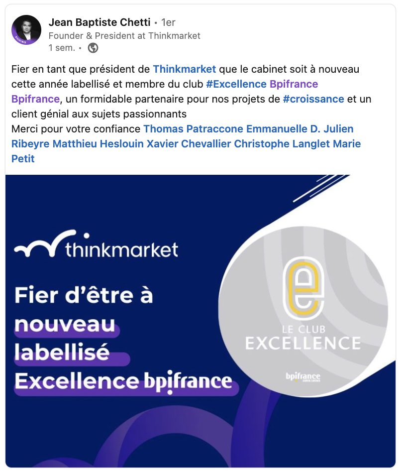 Thinkmarket_'s tweet image. @Thinkmarket_ est à nouveau labellisé #Excellence @Bpifrance ! 🚀 
Merci pour votre confiance. 

#itstimetoshift