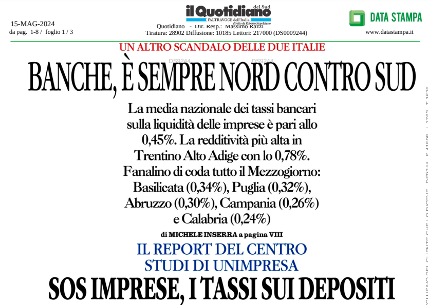 ✒️ #unimpresa su #ilquotidianodelsud – Banche, è sempre Nord contro Sud 👉 unimpresa.it/il-quotidiano-… #️⃣ #banche #nord #sud #tassi