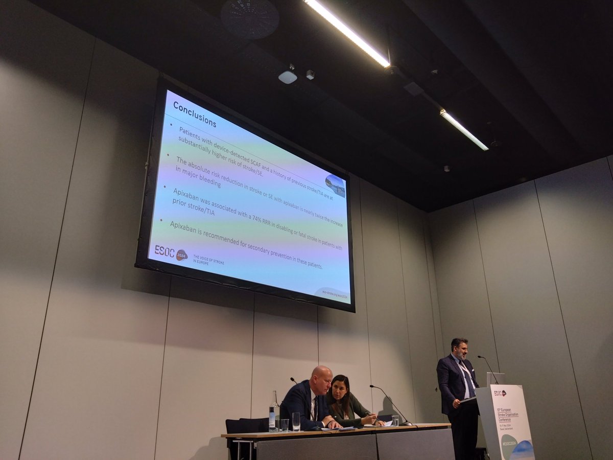 Important data on apixaban in sec prevention in device-detected SCAF excellently presented by @Ash_Shoamanesh @PHRIresearch #esoc2024 @ESOstroke
