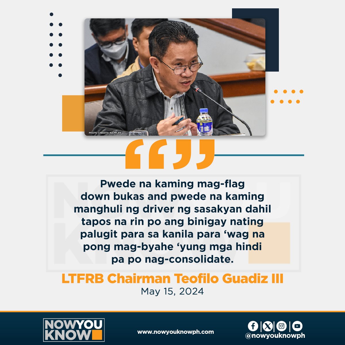 The Land Transportation Franchising and Regulatory Board (LTFRB) said Wednesday that starting Thursday, May 16, it will begin apprehending jeepney drivers who failed to consolidate their public utility vehicles (PUV) into cooperatives.
