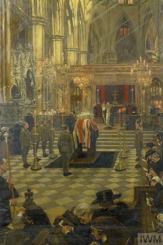 #OTD in 1919 Edith Cavell's funeral took place at Westminster Abbey. William Hatherall painted the scene as part of @I_W_M's Women's Work Section. The painting has its own war history; in August 1939 it was relocated from London when IWM activated its evacuation plan #FWW #SWW