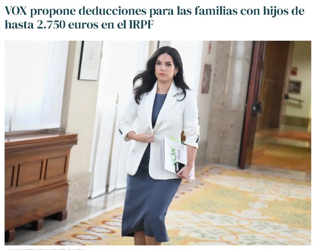 VOX propone deducciones para las familias con hijos de hasta 2.750 euros en el IRPF. En Castilla y León, donde VOX está en el Gobierno, ya se aplican. Esto es ayudar a las familias, no como otros que montan chiringuitos
