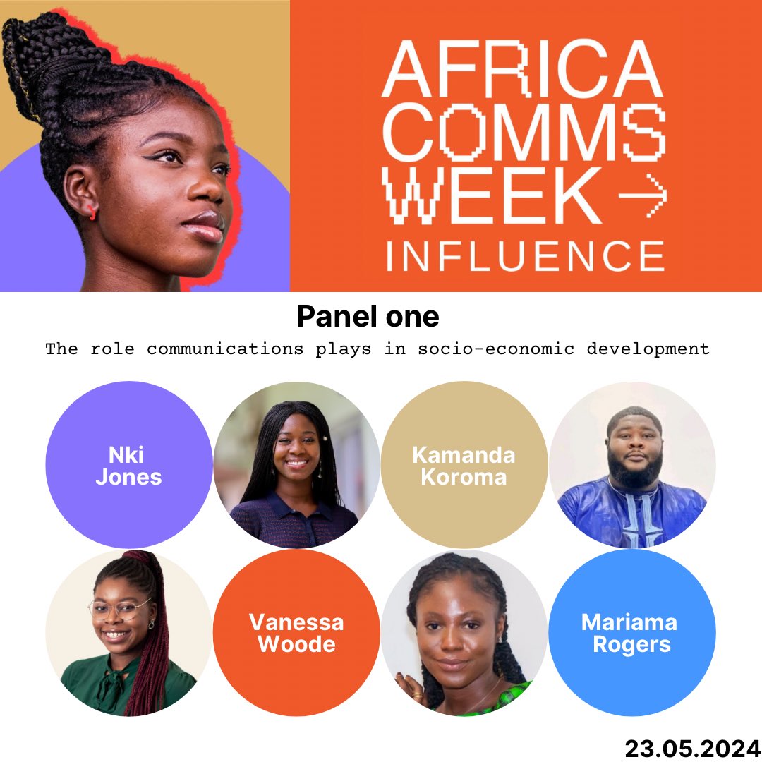 #AFRICACOMMSWEEK Panel one: the role communications plays in socio-economic development. Speakers: @AuntyInks @Kamanda_Koroma_ Be a part of the conversation: 🗓️ Thurs, May 23 2024 ⏰ 6:00-9:00pm 📍 Creative Hub Africa 🔗 shorturl.at/BDM02 #salonex #salonetwitter
