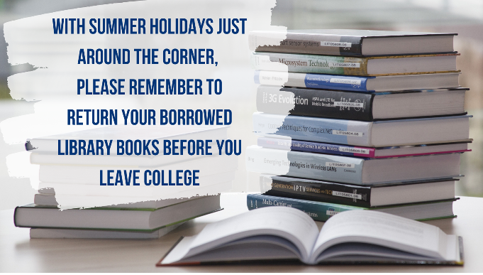 Please remember to return your borrowed library books before starting your summer holidays. Thanks in advance for your co-operation and enjoy your summer! @MTU_ie @MTU_Crawford @mtu_csm @NMCI_Ireland @MTU_CorkSU @MTUSU_Kerry