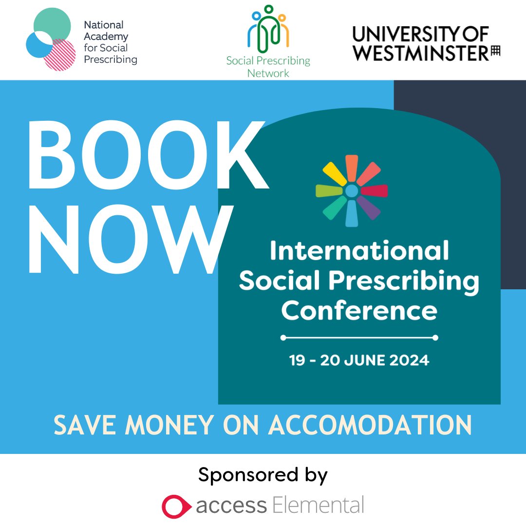 Book your tickets now for the International Social Prescribing Conference, 19 - 20 June @UniWestminster Did you know you can save money on your accommodation too? Find out more: ow.ly/ej1H50RGJ4C See the line-up & book tickets today: ow.ly/MqJC50RGJ4E