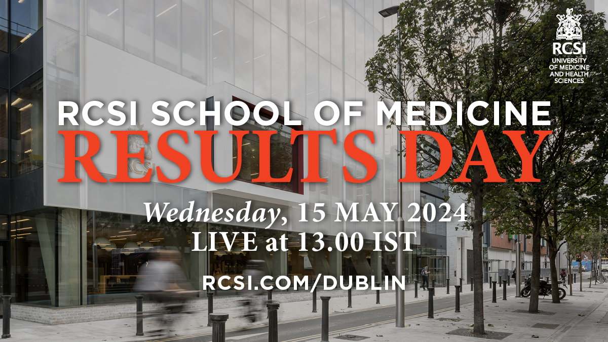 Don't forget to tune into the live stream of #RCSIResultsDay at 13:00 (GMT +1) today! More than 350 final year RCSI medicine students will hear their results read live at the event this afternoon. 🔗 rcsi.com/Dublin