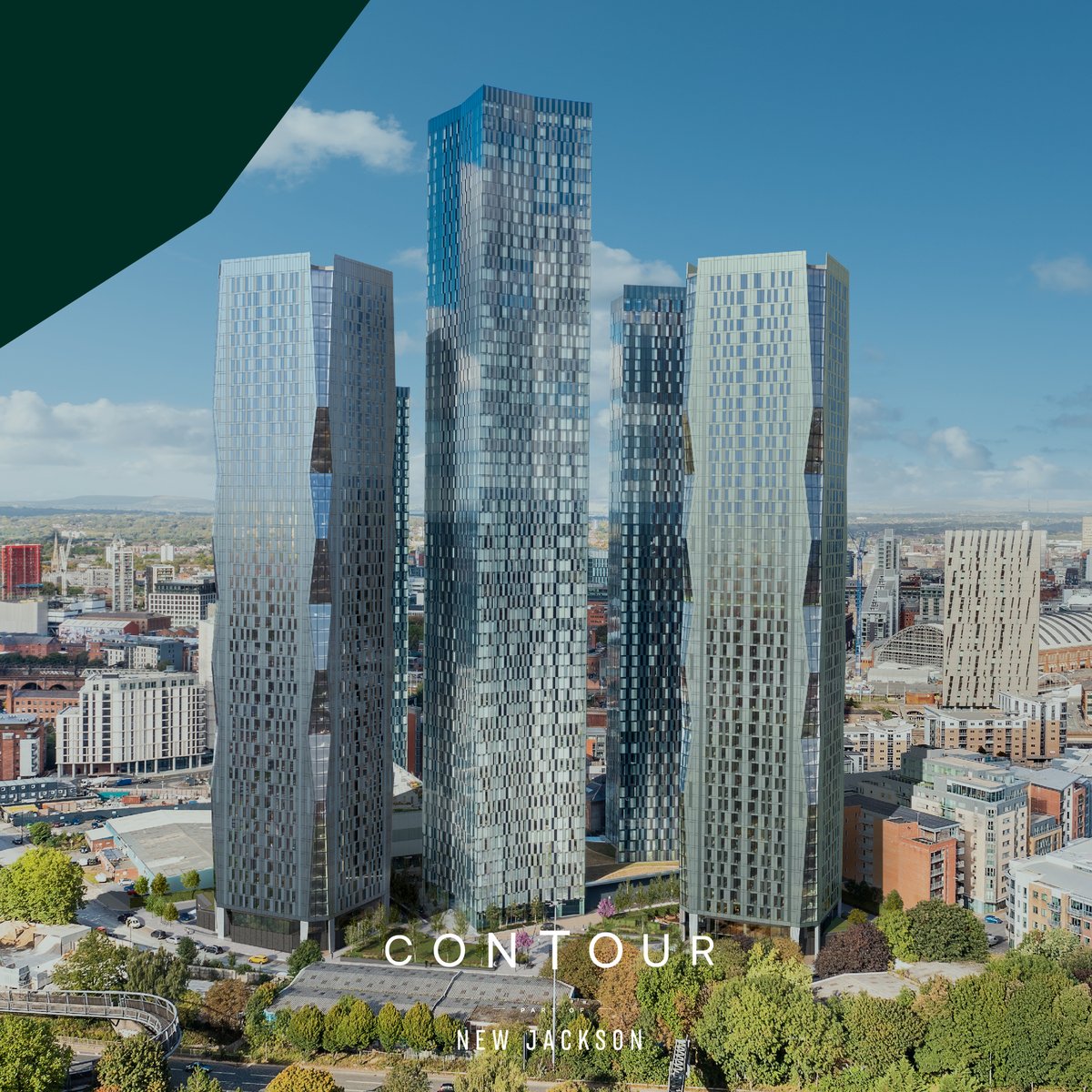 Contour's character is most defined by its sculpted edges, which draw in and out, creating an architectural spectacle in Manchester's ever-evolving skyline. Contour, part of Manchester's world-class skyscraper district, New Jackson. Secure now: contournewjackson.com