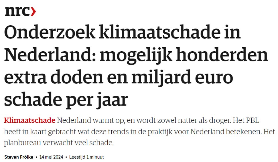 Wanneer we niet in actie komen, neemt klimaatschade door klimaatverandering wereldwijd én in Nederland alleen maar toe. Tijd dat de vervuilers gaan betalen! nrc.nl/nieuws/2024/05…