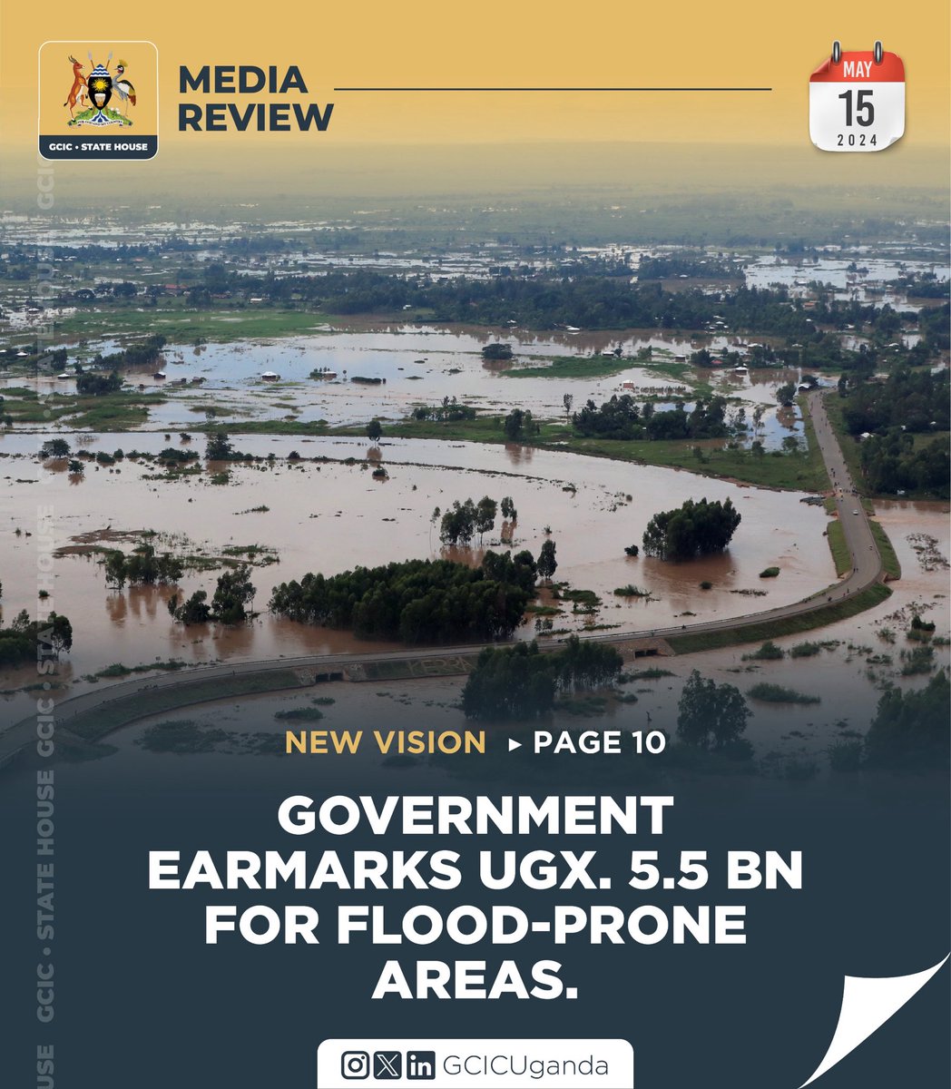 Cabinet has instructed the @mofpedU to disburse UGX. 5.5b for safeguarding infrastructure against floods. #GCICMediaReview #OpenGovUg