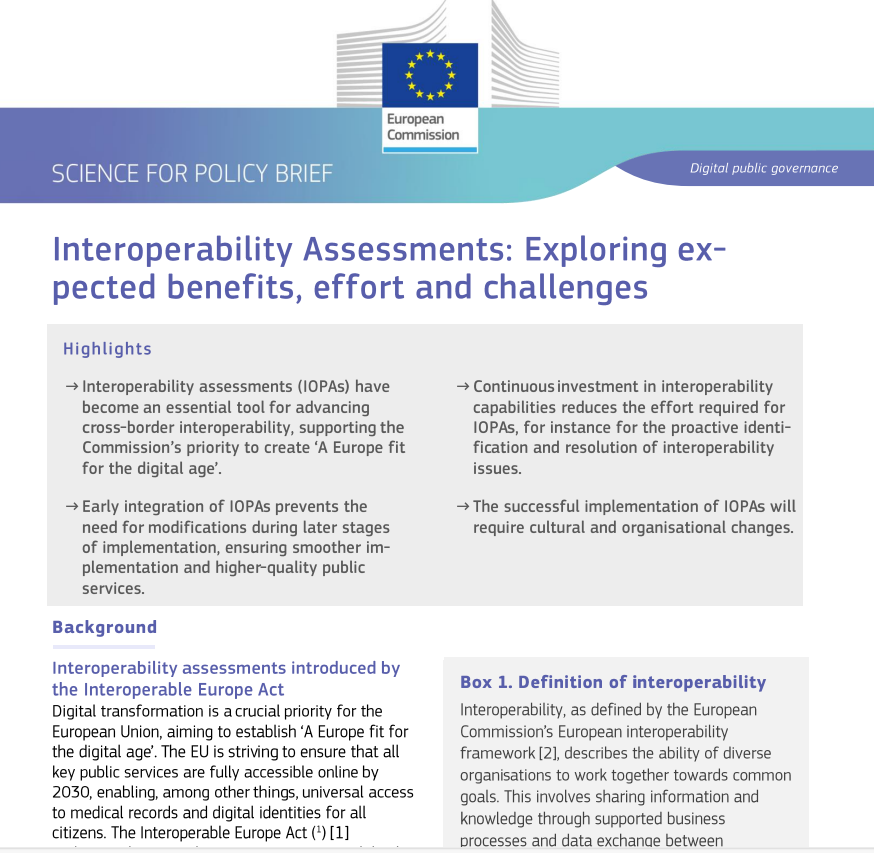 InteroperableEU's tweet photo. The @EU_ScienceHub has released an enlightening science for policy brief on the expected benefits and potential challenges of the #InteroperabilityAssessments introduced by the #InteroperableEuropeAct.
Delve into the report here: 👉https://t.co/ME8nBL6V2f https://t.co/xvhCZv1aAk