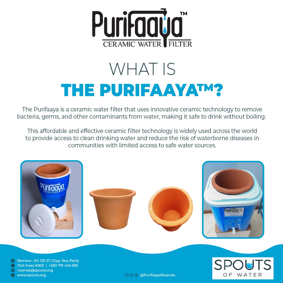 PurifaayaRwanda's tweet image. Get a Purifaaya for your home or business today!! 
No more boiling and a limited supply of 3-5 liters of filtered water per hour. Order yours at purifaaya.com, or call 079-144-6816 or the 6003 toll-free line. #Purifaaya #Ceramicfilter #CleanWaterForAll