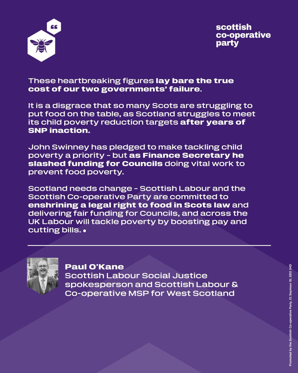 Scottish Labour Social Justice spokesperson and @ScotCoopParty MSP @PFOKane responds to 'heartbreaking' Trussell Trust stats.