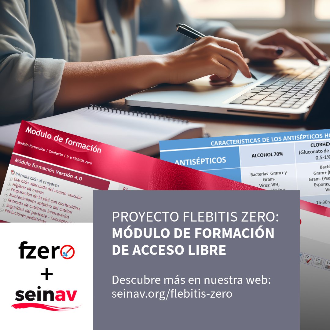 Dentro del proyecto Flebitis Zero hay un módulo de formación. El curso es de acceso libre, pero la certificación está limitada a los profesionales de los hospitales que participan en el proyecto. ¿Quieres saber más? ¿Quieres hacer parte del proyecto? seinav.org/flebitis-zero/