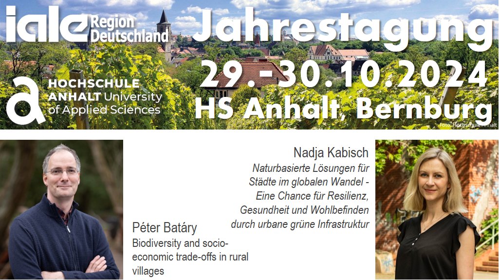 IALE-D (@ialegermany) on Twitter photo Die Keynotes für die IALE-D Jahrestagung stehen fest:
@NadjaKabisch des @Phygeo_LUH <a href="/UniHannover/">Leibniz Uni Hannover</a> und Péter Batáry der Forschungsgruppe "Lendület" für Landschaftsökologie und Naturschutz, Vácrátót, Ungarn.
Frist für Tagungsbeiträge 31.05.2024:
iale.de/iale-2024/ Die Keynotes für die IALE-D Jahrestagung stehen fest:
@NadjaKabisch des @Phygeo_LUH <a href="/UniHannover/">Leibniz Uni Hannover</a> und Péter Batáry der Forschungsgruppe "Lendület" für Landschaftsökologie und Naturschutz, Vácrátót, Ungarn.
Frist für Tagungsbeiträge 31.05.2024:
iale.de/iale-2024/