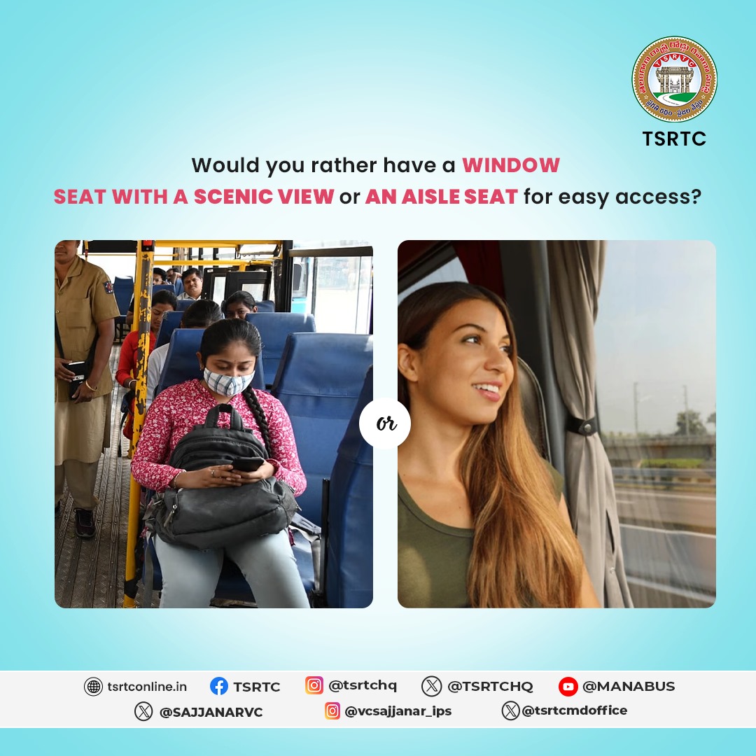 Bus commute essentials: headphones, book, and the battle for the best seat!  Window seat for some peace and quiet, or aisle seat to stretch out?
.
.
#tsrtc #tsrtcbuses #publictransport #acbuses #rajadani #metrobuses #pushpak #lahari
#publictransportation #transportation