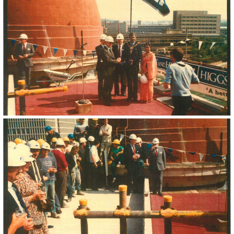 On 30 August 1985 a Topping Out ceremony with Lord Mayor Councillor Mohammed Ajeeb was held on the roof of the Alhambra Theatre, to celebrate the final phase of the refurbishment.

#alhambratheatrebradford #Alhambra110
@bradfordmdc @bradford2025 #Bradford2025 
@wyorksarchives