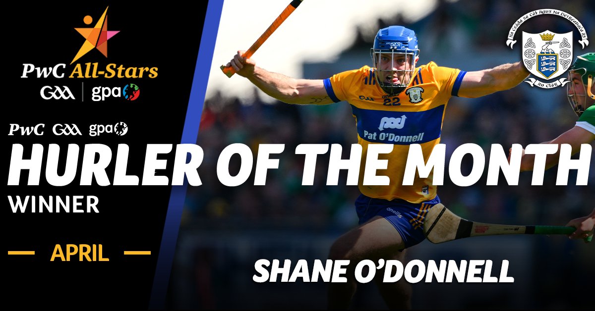 🥳 Congratulations to @GaaClare's Shane O'Donnell! Your @PwCIreland #GAA | @gaelicplayers Hurler of the Month for April 👏 #PwCAllStars