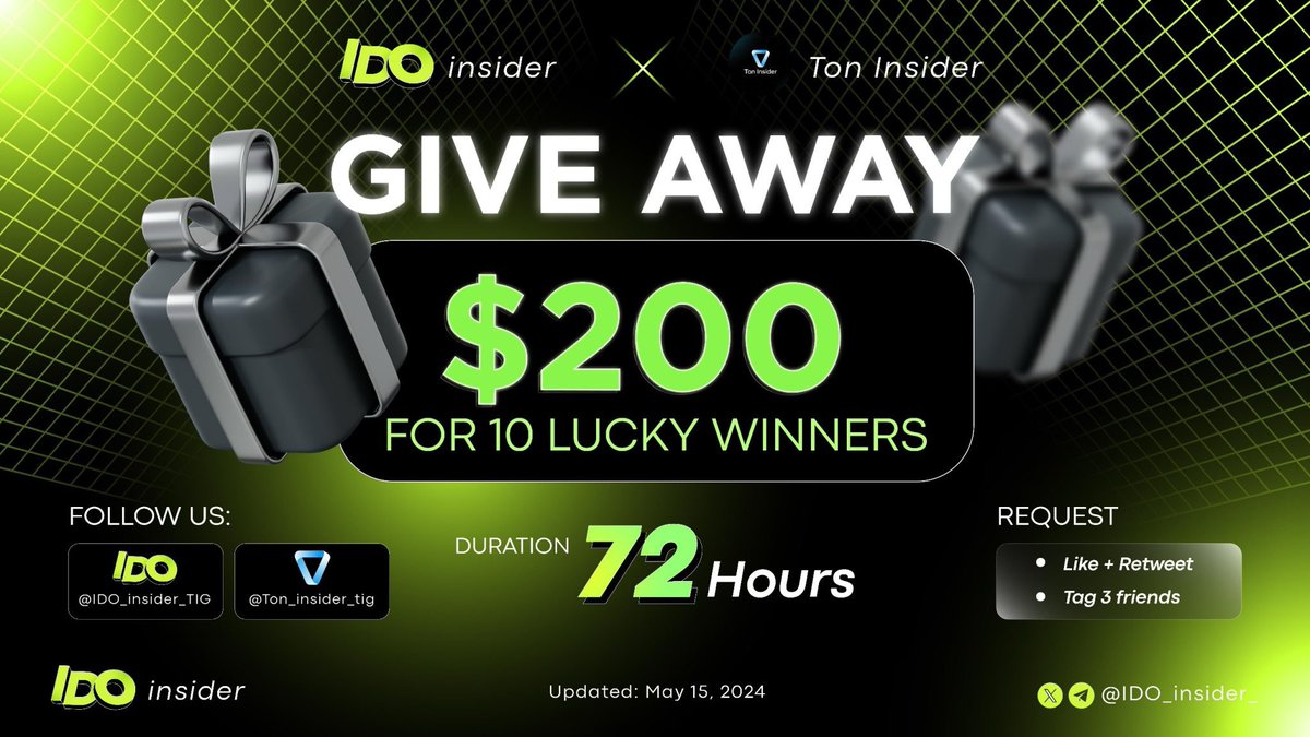 🚨 BIG #GIVEAWAY ALERT 🚨

🎉 We are excited to announce a one-of-a-kind giveaway event for our community🎉

🎁200 $USDC for 10 winners
⏰ Duration: 72 Hours

✅ Rules:
- Follow @IDO_insider_TIG & @Ton_insider_tig
- Like + RT
- Tag 3 friends

#Airdrop