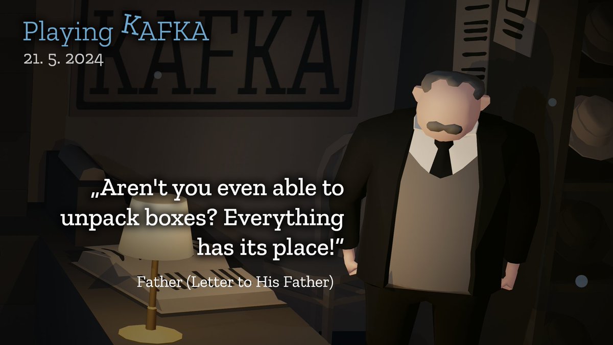 Ah, the father figures. Second chapter of Playing Kafka puts you in shoes of Kafka as a kid and as a young adult, forced to reckon with his authoritative father. Therapy starts May 21st, presave now: charlesgames.net/playing-kafka-… #daddyissues #kafka #indiegame