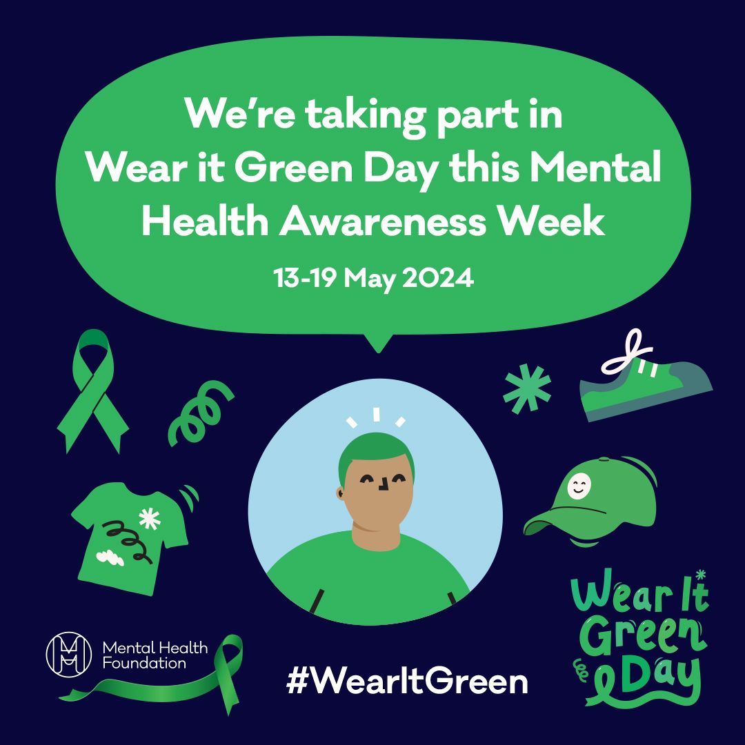 This week is Mental Health Awareness Week! The theme this year is Movement: moving more for our mental health. Join us tomorrow (16 May) for #WearItGreen Day – wear something green and let’s turn the world green for good mental health! #WeAreUoN
