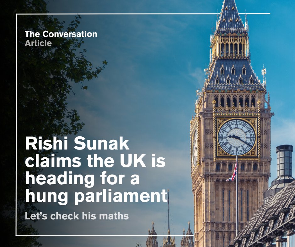 Rishi Sunak has claimed that a hung parliament is the most likely outcome at the next general. Professor Paul Whiteley of @uniessexgovt explores the maths behind the claim in the @ConversationUK brnw.ch/21wJN2Z