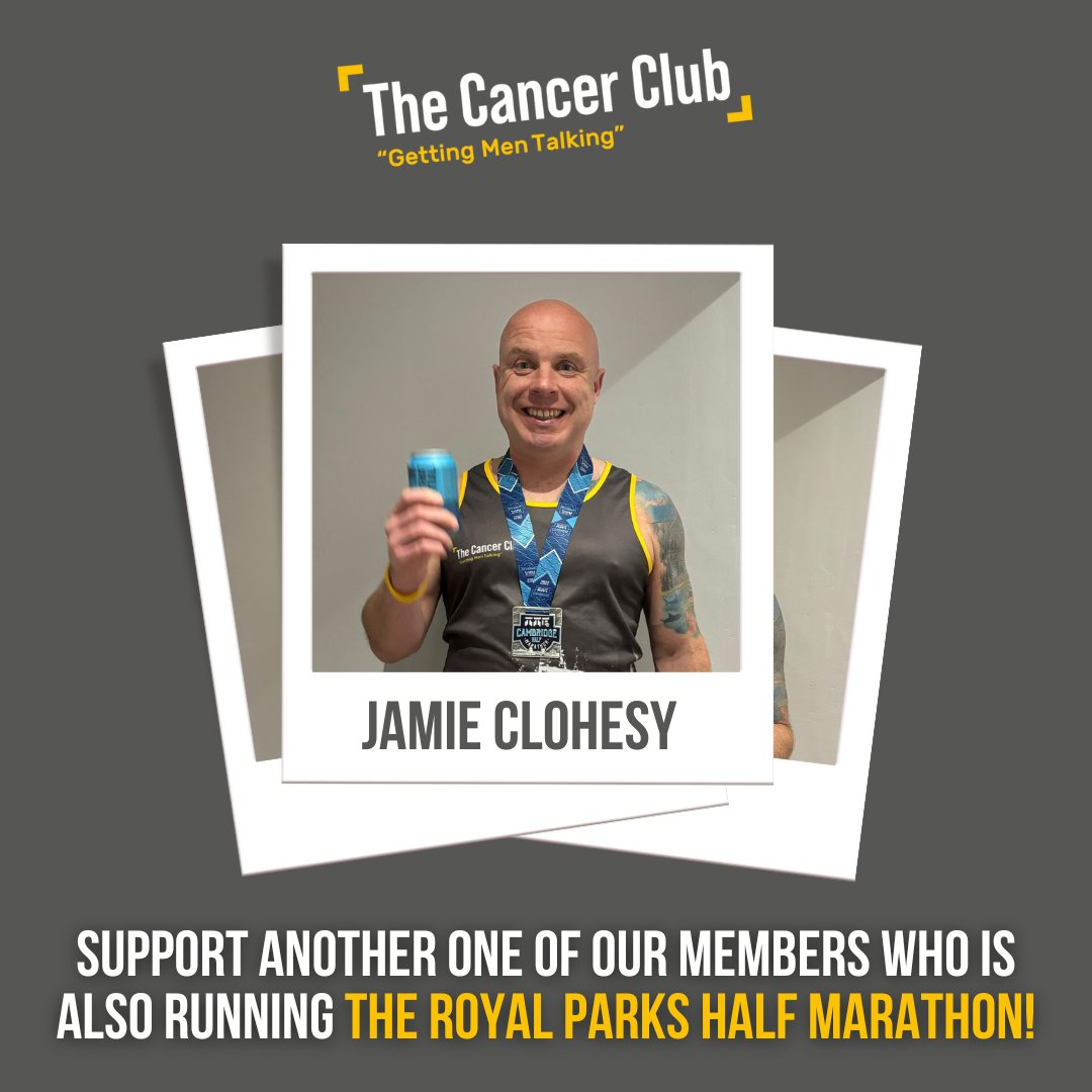 Donate Here: bit.ly/3UUumXk

Join us in cheering on our incredible member Jamie Clohesy as he takes on the challenge of the Royal Parks Half Marathon! 
-
-
#TheCancerClub #CancerCharity #MensHealth #CancerAwareness #FightAgainstCancer #CancerSupport