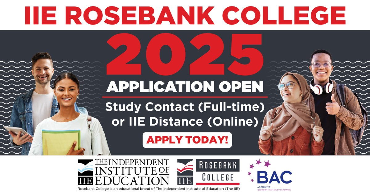 Apply now for an IIE postgraduate degree, diploma, or higher certificate qualification at IIE Rosebank College. Use this link bit.ly/32tLVoA to apply or send a WhatsApp text to 087 240 6457. Applications for 2025 are open #iierosebankcollege #applicationopen #applytoday