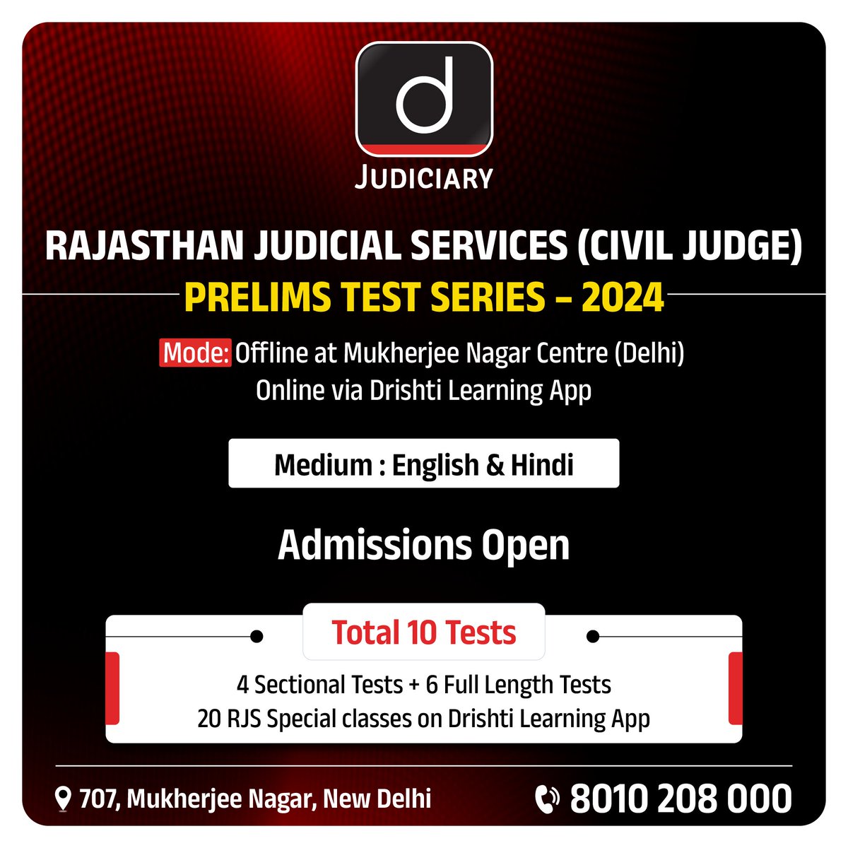 Lay the foundation for your Civil Judge career with our Rajasthan Judicial Services Prelims Test Series 2024!

Check the link: drishti.xyz/RJSCivilJudge-…

#Judiciary #Prelims2024 #Law #CivilJudge #TestSeries  #PublicServices #Practice #DrishtiJudiciary #TeamDrishti