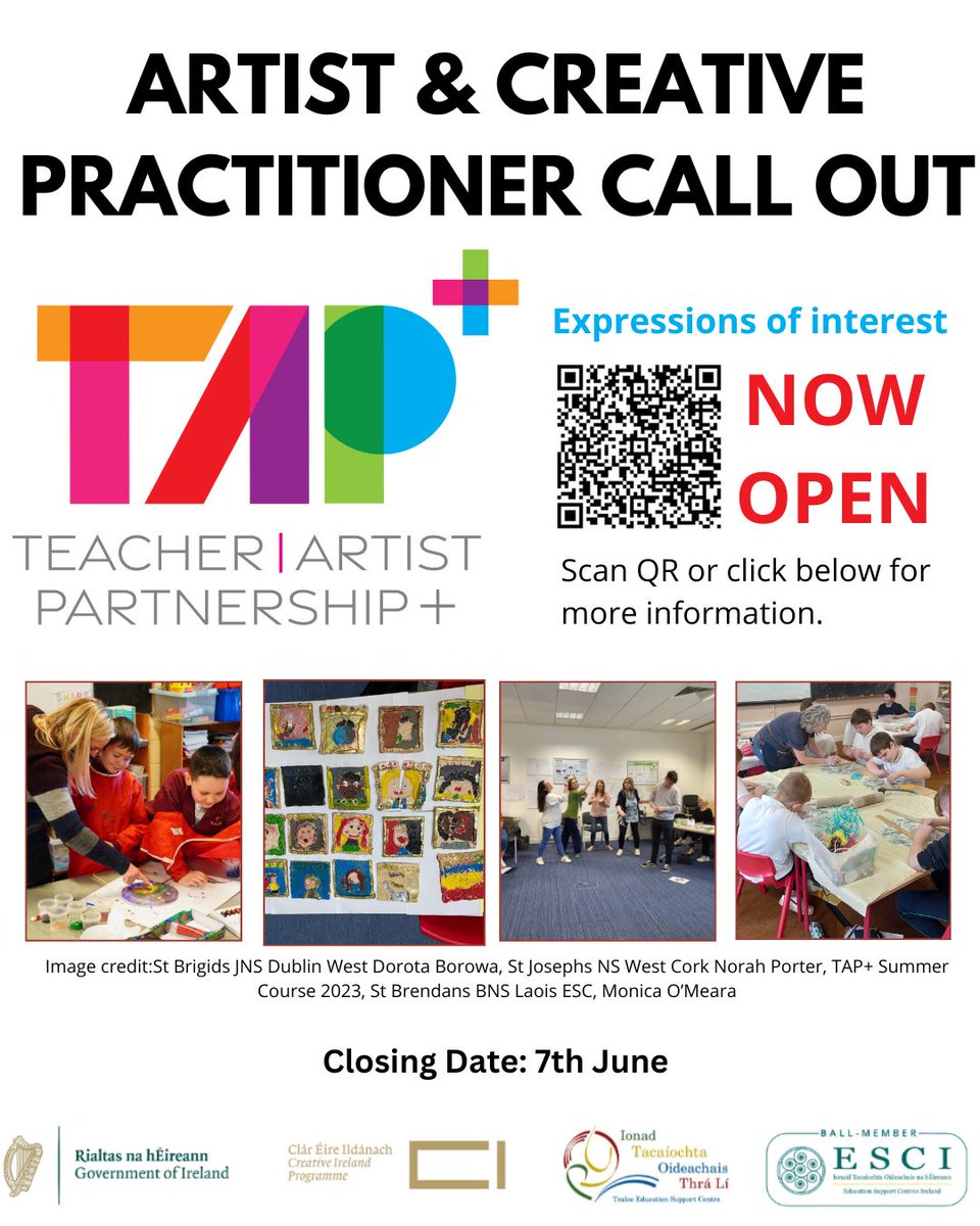 Call Out for Artists and Creative Practitioners - Teacher Artist Partnership+ 2024/25 Broaden your practice through Teacher Artist Partnership+ (TAP+) professional development and in-school residency programme. Closing date 7th June 2024. More info at bit.ly/4bF0pjt
