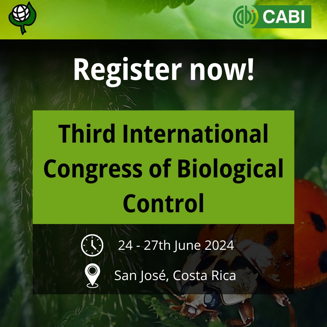 Register for #ICBC3 – the International Organisation for Biological Control's flagship event. Co-organized by CABI, join scientists & practitioners to discuss a range of topics & issues on biological control research and application. Register now ▶️ ow.ly/VNpb50RB5aA