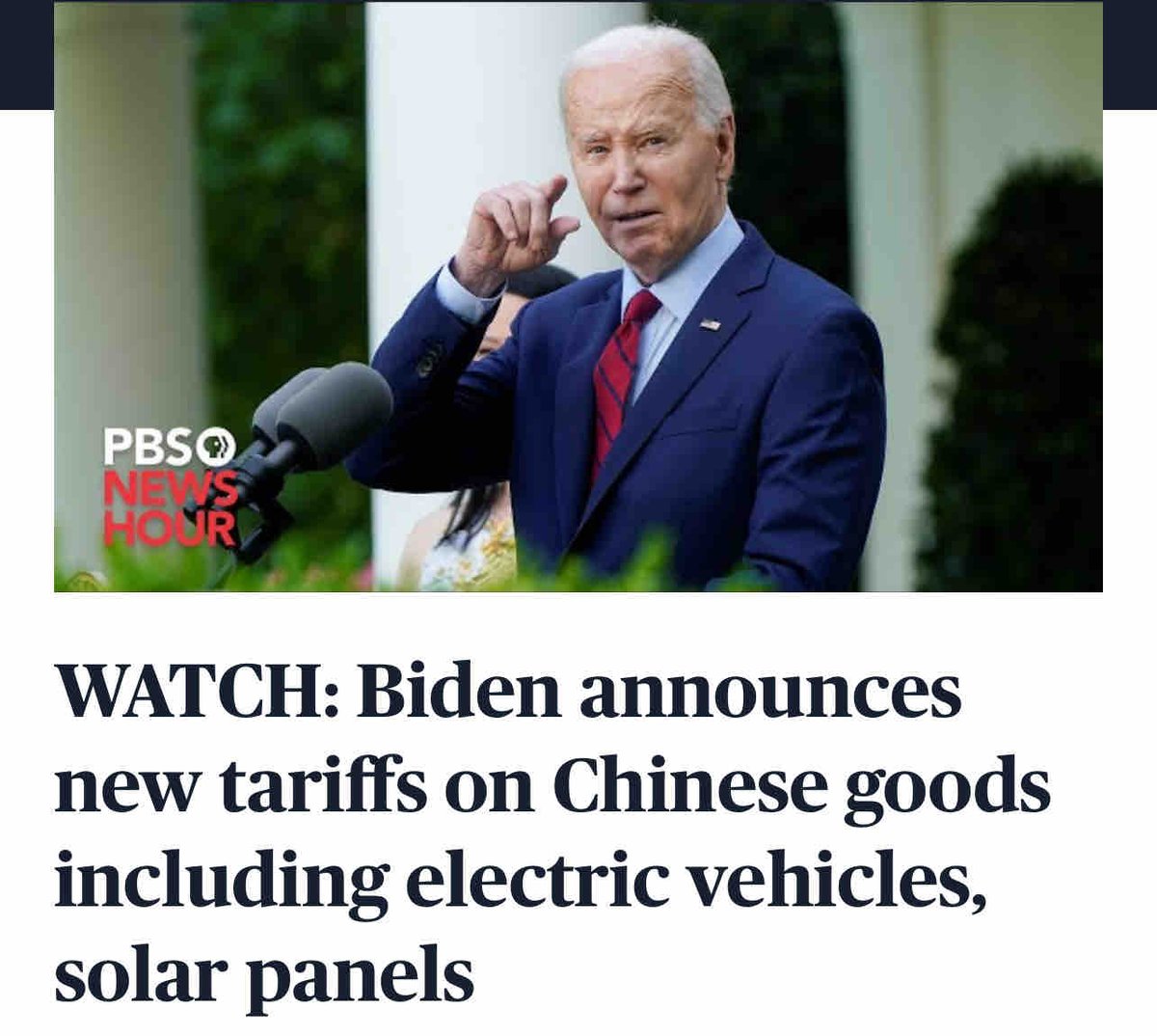 “President Joe Biden slapped major new tariffs on Chinese electric vehicles, advanced batteries, solar cells, steel, aluminum and medical equipment on Tuesday, taking potshots at Donald Trump” ow.ly/Sxs050RGCSv