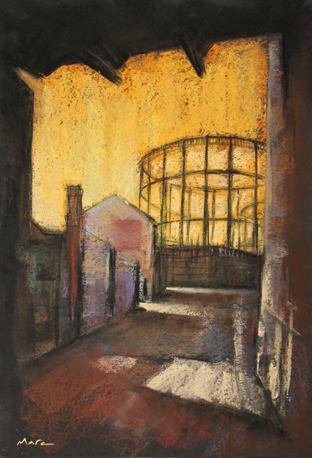 EastLndonGroup's tweet photo. Good morning, Sal @Sal7515 & how interesting, thank you. Here's another version of the same view that I think was inspired by Albert Turpin's painting. This is "The Gasometers, Bethnal Green" by my good friend, Marc Gooderham @MGooderham #MarcGooderham #BethnalGreen #gasometers https://t.co/D1dh5BqIqR