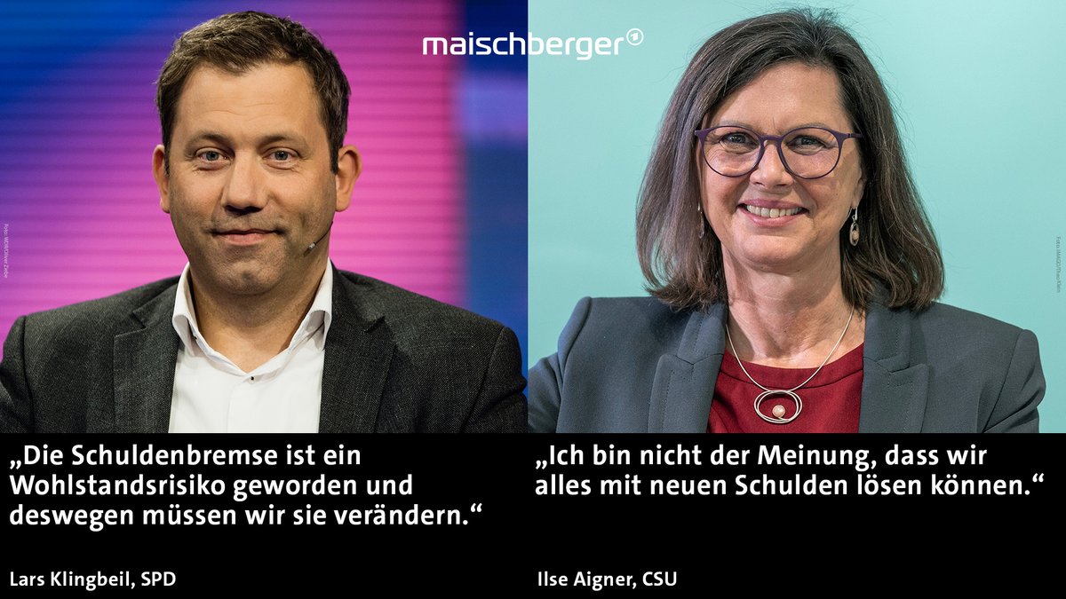 Streit um #Sozialleistungen und Angriffe auf die #Demokratie: Es diskutieren heute bei #maischberger der @SPDde-Parteivorsitzende @LarsKlingbeil und die bayerische Landtagspräsidentin @IlseAigner von der @CSU. 📺 Um 22:50 Uhr | @DasErste