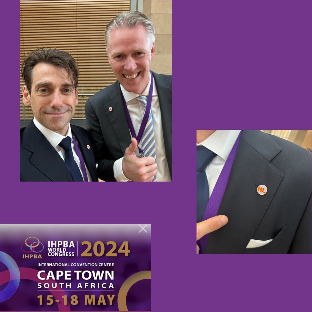 Barely through the door I got “pinned” by @MarcBesselink and adorned with the 🇳🇱 pin! 🌷 #IHPBA2024 #CapeTown 🌍 @IHPBA @EAHPBA @hpb_so #some4surgery