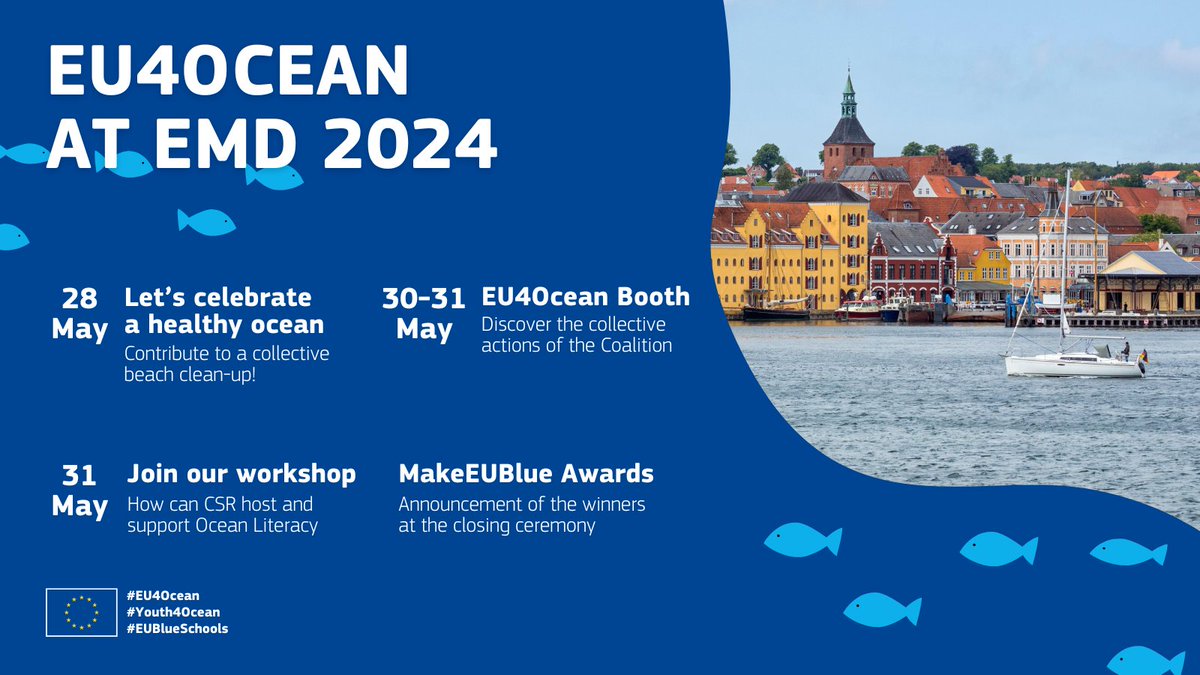 🌊📣Dive into #EU4Ocean at #EMD2024! Engaging workshop, beach clean-up, #MakeEUBlue Awards winners announcement, and more await you!

Don't miss out on the ocean action!🐬

Learn more👉maritime-forum.ec.europa.eu/events/eu4ocea…

#Youth4Ocean #EUBlueSchools #EMFAF #oceanliteracy