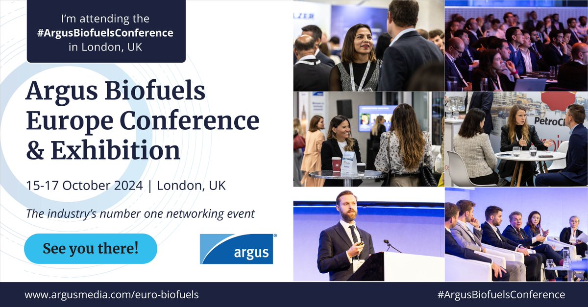 The #ArgusBiofuelsConference (15-17 October, London, UK) attracts 650+ leaders from 275+ companies to do business and discuss the latest developments shaping the #biofuels landscape - a must-attend for industry participants. Book by 7 June to save £700 at okt.to/Jp6bz3