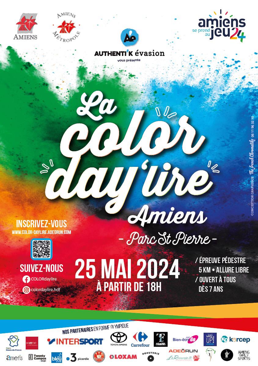 [#AmiensSePrendAuJeu🏃‍♂️] Pour la 5ème édition, la Color Day'Lire se met aux couleurs des JO 2024❗️

📅Samedi 25 mai 
⏰À partir de 18h
📍Parc Saint-Pierre, Amiens
Dès 7 ans

Pour plus d'infos➡️colordaylire.fr
Pour s'inscrire➡️color-daylire.adeorun.com
 
#Sport 
@Paris2024