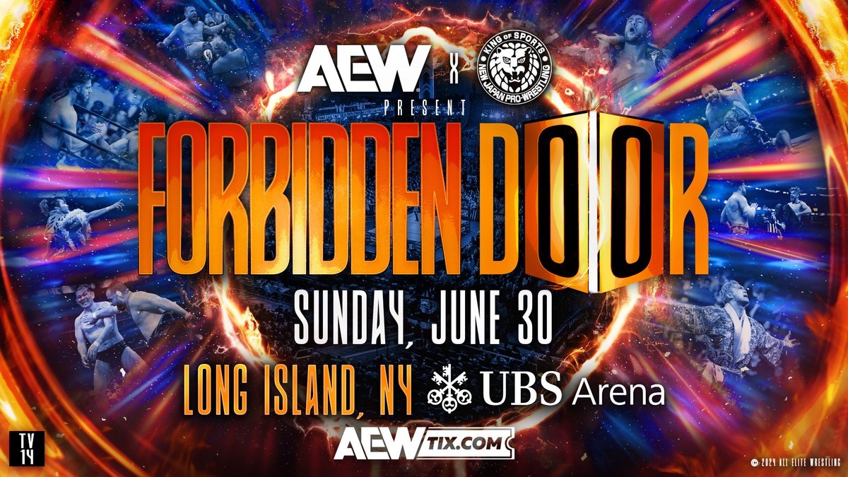 🚪FORBIDDEN DOOR 
🚪Sunday, June 30
🚪UBS Arena, Long Island

TICKETS: ticketmaster.com/event/3000608D…

#AEWxNJPW #FORBIDDENDOOR