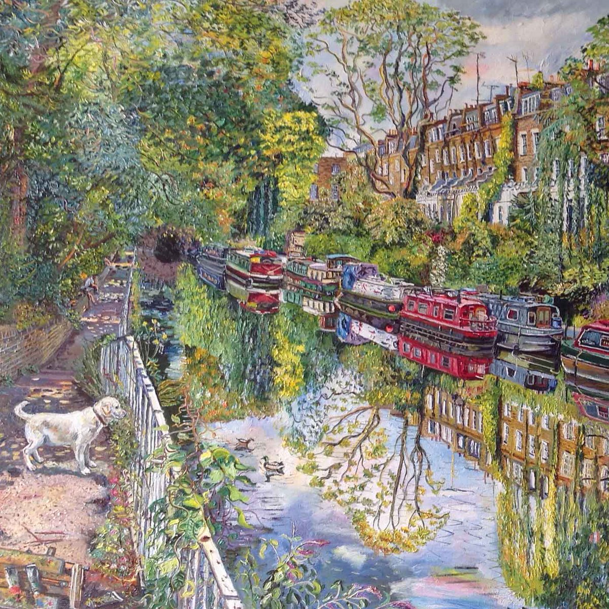 Regents Canal with Joey by Melissa Scott-Miller Oil