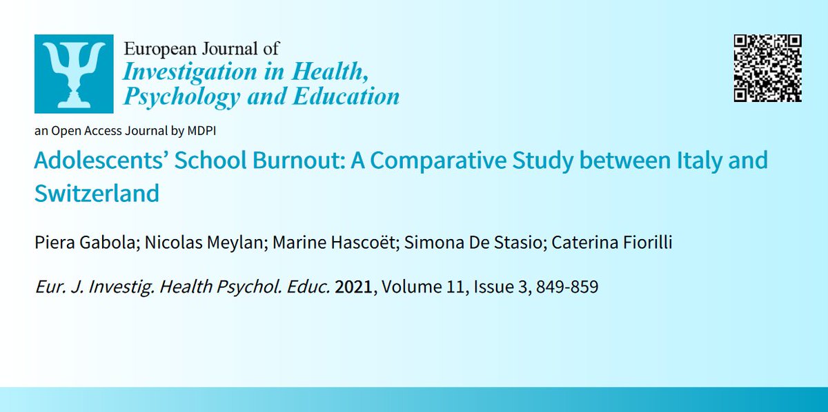 🤩Welcome to read👉#HighCitationPaper🗞️'#Adolescents #SchoolBurnout: A #ComparativeStudy between #Italy #Switzerland'📜by🧑‍🏫Piera Gabola et al.:📌mdpi.com/2254-9625/11/3… #burnout #gender