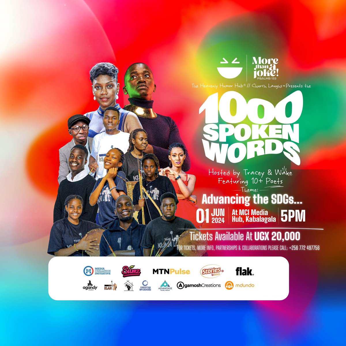 10+ poets are ready to perform on the #1000SpokenWords. 1st June @mcimediahub Hosted by @TraceyKansiime and @wake_256 presented by @_churchlaughs and proudly sponsored by;@sdgs_ug @mtnug @ChristianInflUg @IMChallengeug @KlanUg @mdundomusicUg @AgandyStudios
