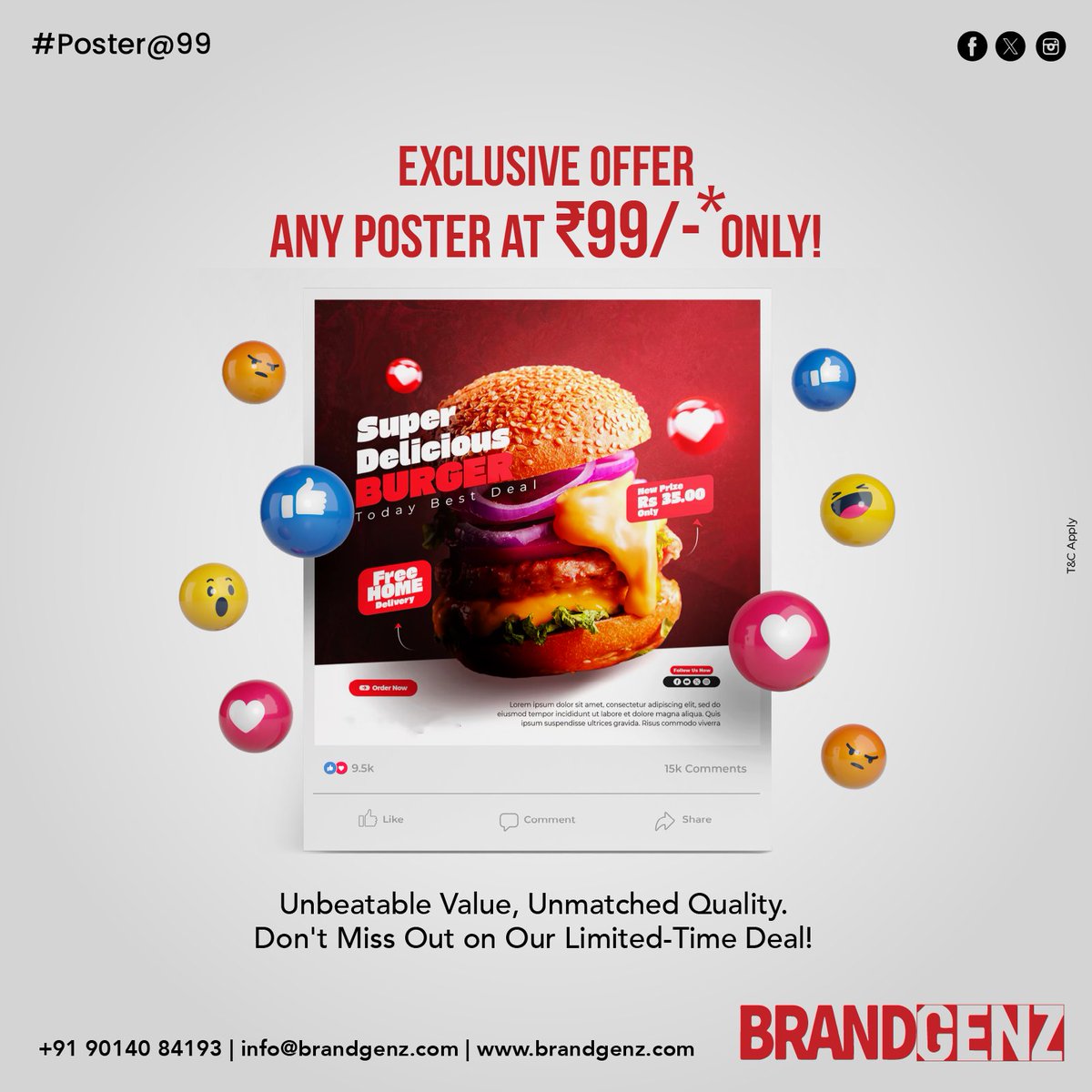 brandgenz's tweet photo. Brandgenz brings you an amazing deal - Boost your Social Media Marketing via amazing posters @99/-* only *T&amp;C applied
#SocialMediaMarketing #AffordableAdvertising #PromotionalOffers #digitalmarketingagency 
#brandgenztechnologiesprivatelimited
https://t.co/1iqsyxWZGR https://t.co/KJAakrffes