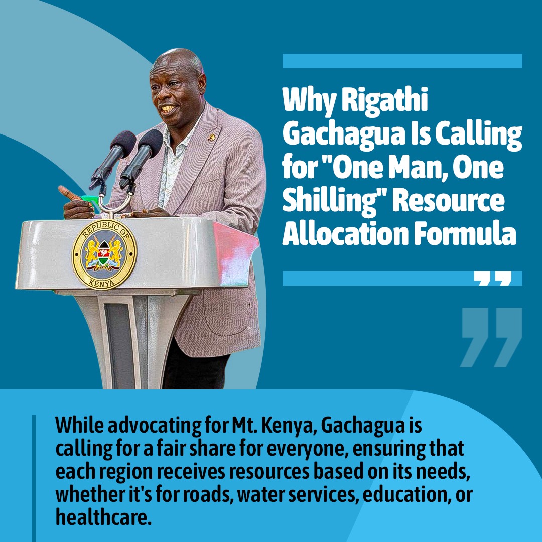 Advocating for Mt. Kenya, Deputy  President calls for fair shares, ensuring each region gets resources for roads, water, education, and healthcare.
#OneManOneVoteOneShilling
#RigathiOnAssignment
Fair resource allocation