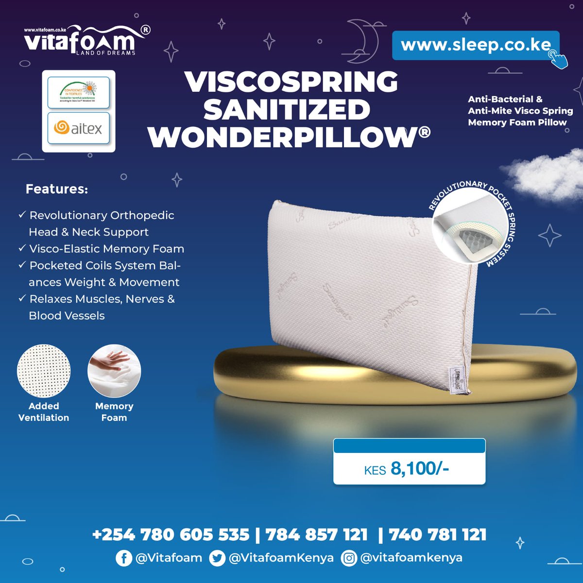 ⭐🙋‍♀️🛌🏾 The Revolutionary ViscoSpring Sanitized WonderPillow® now Exclusively available only at VitaFoam® Kenya! 🛌🏾🙋‍♂️⭐ ☎ For All *Enquiries, *Orders, & *Deliveries: +254 780 605 535 | 740 781 121 📍Locations >> bit.ly/30VqOrf