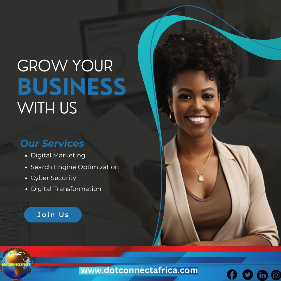 Reach new markets and customers globally with our strategic digital solutions tailored to your business needs.

Contact us today to explore how we can fuel your business growth. 🚀💼 #GrowWithDotconnectAfrica #BusinessSuccess #DigitalTransformation