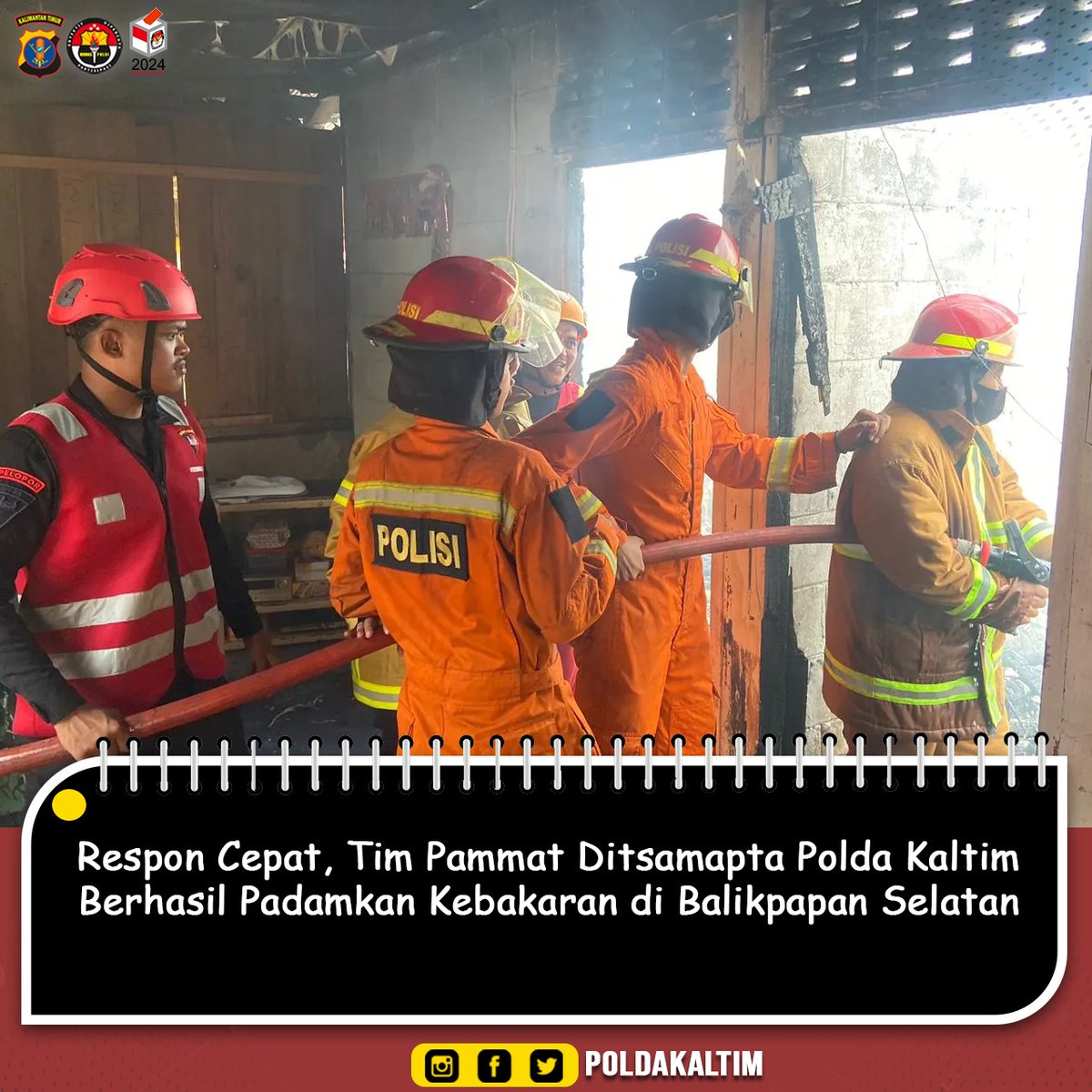 Tribratanews.kaltim.polri.go.id, Balikpapan, 15 Mei 2024 – Tim Pammat Ditsamapta Polda Kalimantan Timur melaksanakan aksi cepat dalam memadamkan kebakaran yang terjadi di kawasan pemukiman Jl. Belatuk 2 RT. 25, Kelurahan Gunung Bahagia, Kecamatan Balikpapan Selatan, Kota Balikpapan.