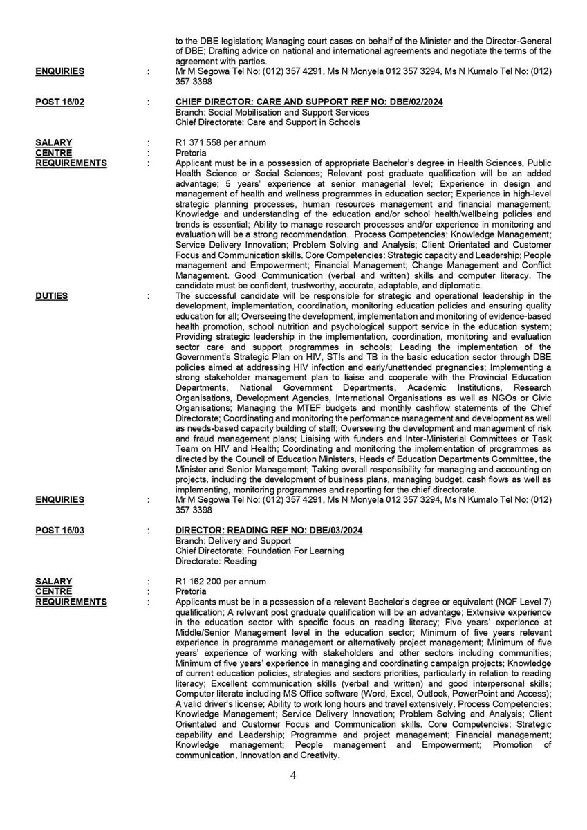 Public Service Vacancies (Government Posts)

Sixteenth Circular of the Year 2024
Vacancy Circular 016

Don`t forget to include a new Z83

Click on the following link to download the following

Circular in PDF 
dpsa.gov.za/dpsa2g/documen…

Download the Z83 Form
gcis.gov.za/sites/default/…
