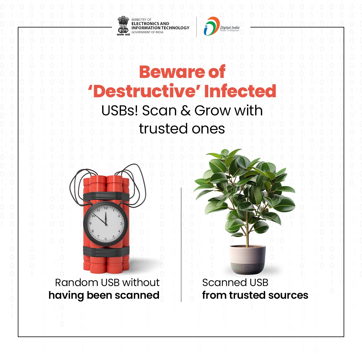 Be cautious with USBs! Avoid using unknown devices to prevent malware infections. Stay safe from cyber threats. 💻🔌#DataSecurity #CyberSafetyTips #DigitalIndia